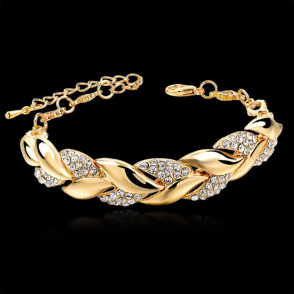Sino-Iran cross-border jewelry 18K gold leaf bracelet European and American fashion wedding jewelry women's diamond bracelet wholesale