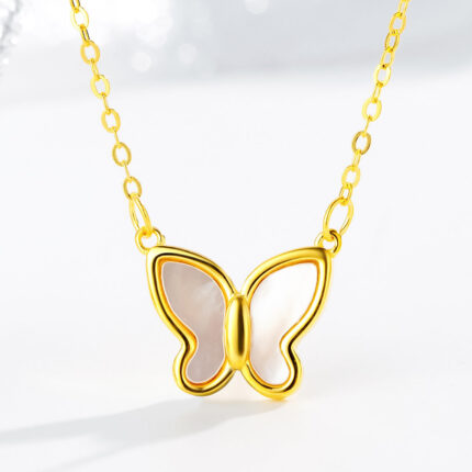 European and American cross-border wholesale white fritillary butterfly necklace light luxury 18k gold clavicle chain niche design exquisite necklace Glossy.pk