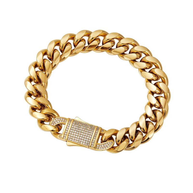 Men’s Cuban Bracelet – 18K Gold Plated on 925 Sterling Silver Glossy.pk