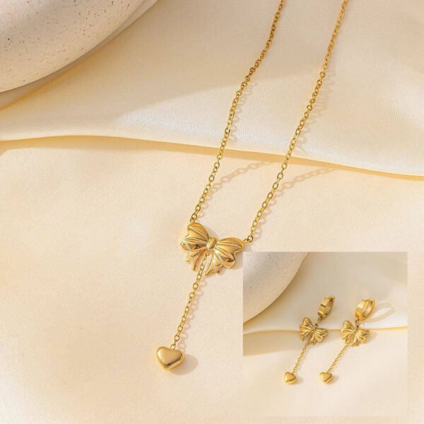 18k Gold Clavicle Chain Titanium Steel Necklace Design Sense Bow Water Drop Love Chain anti-tarnish jewellery from Glossy.pk, Lahore