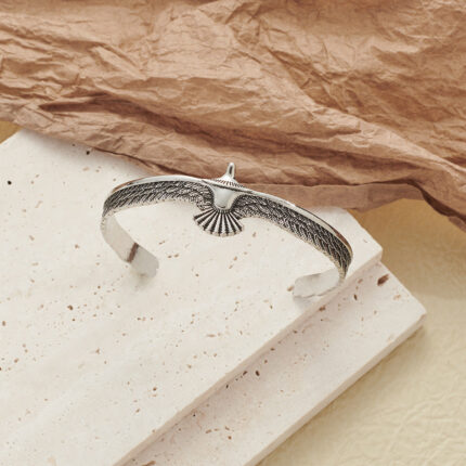 Cross border temu amazon hot sale vintage distressed eagle bracelet for men and women domineering eagle wings open bracelet Glossy.pk