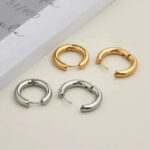 European and American INS style creative splicing 18k gold-plated stainless steel jewelry gold and silver hoop earrings women's jewelry does not fade Glossy.pk