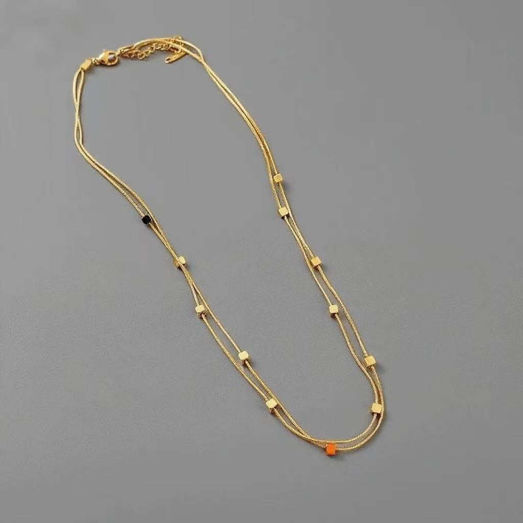 O1CN01GY13My1w5lGQJviX1_2218798166257-0-cib.jpg High-end Necklace, Small Square Double-layer Necklace, Light Luxury, Niche Design, Temperament, Collarbone Chain - Image 1