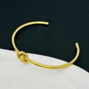 Knotted C Cuff Bangle — Gold-Tone Stainless Steel | Glossy.pk