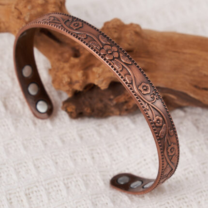 temu plum blossom magnet bracelet vintage flower ring bracelet set adjustable men women antique red copper bracelet Glossy.pk