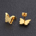 European and American cross-border wholesale double layer love butterfly pendant stud earrings stainless steel plated 18K gold plating versatile gradient earrings 21 Glossy.pk