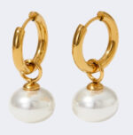 European and American simple French style retro romantic pearl pendant earrings gentle wind titanium steel plated 18K real gold earrings for women Glossy.pk