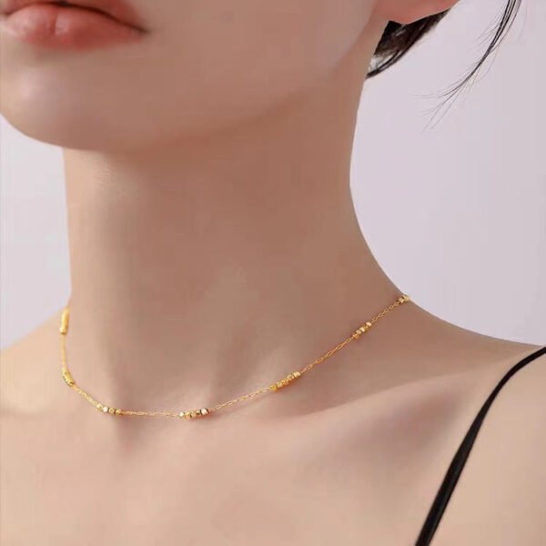 Silver Small Sugar Cube Titanium Steel Necklace Bracelet Anklet Set High-quality Clavicle Chain anti-tarnish jewellery from Glossy.pk, Lahore