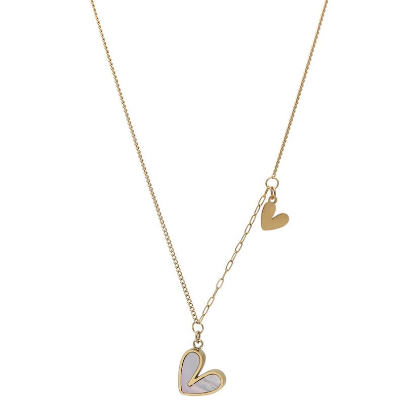 French minimalist personality small love white shell necklace fresh peach heart asymmetrical clavicle chain women's jewelry