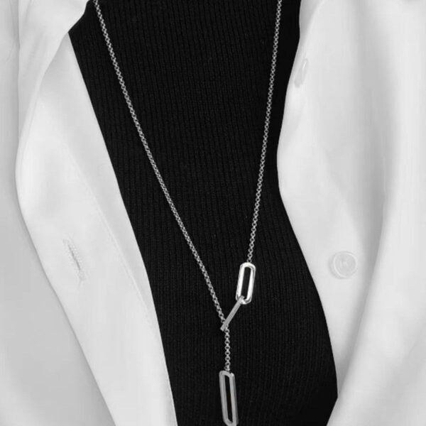Simple light luxury hollow rectangular long necklace women’s sweater chain ins style Internet celebrity tide does not fade anti-tarnish jewellery from Glossy.pk, Lahore