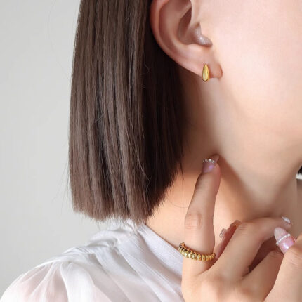 French fashion INS style 1m4K gold stainless steel earrings heart ring pendant titanium steel earrings women's love ear Glossy.pk