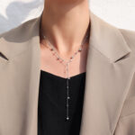 INS new 18K gold plated long tassel bead chain necklace gift stainless steel round bead tassel charm necklace women's jewelry Glossy.pk