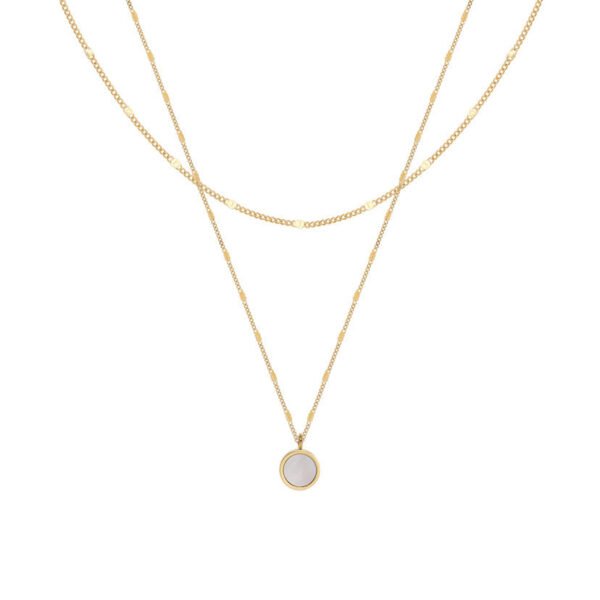 Europe and America Wholesale Retro Minimalist Double Layer White Shell Patch Titanium Steel Clavicle Necklace Women’s Accessories Pendant Wholesale anti-tarnish jewellery from Glossy.pk, Lahore