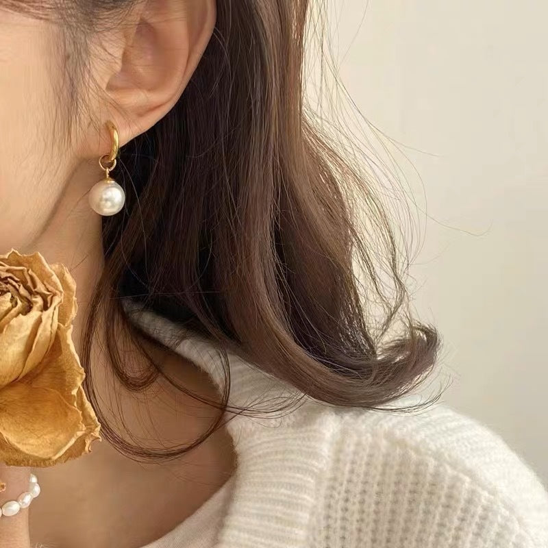 French temperament pearl Korean earrings high-end light luxury earrings women's delicate style earrings detachable student jewelry