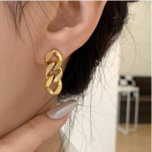 Chain Stud Earrings (Gold / Steel Colour) product photo 4 | Glossy.pk Pakistan
