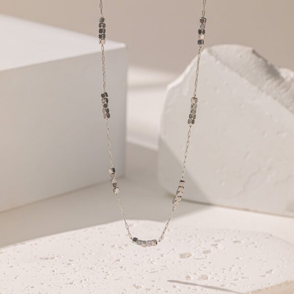 Silver Small Sugar Cube Titanium Steel Necklace Bracelet Anklet Set High-quality Clavicle Chain anti-tarnish jewellery from Glossy.pk, Lahore