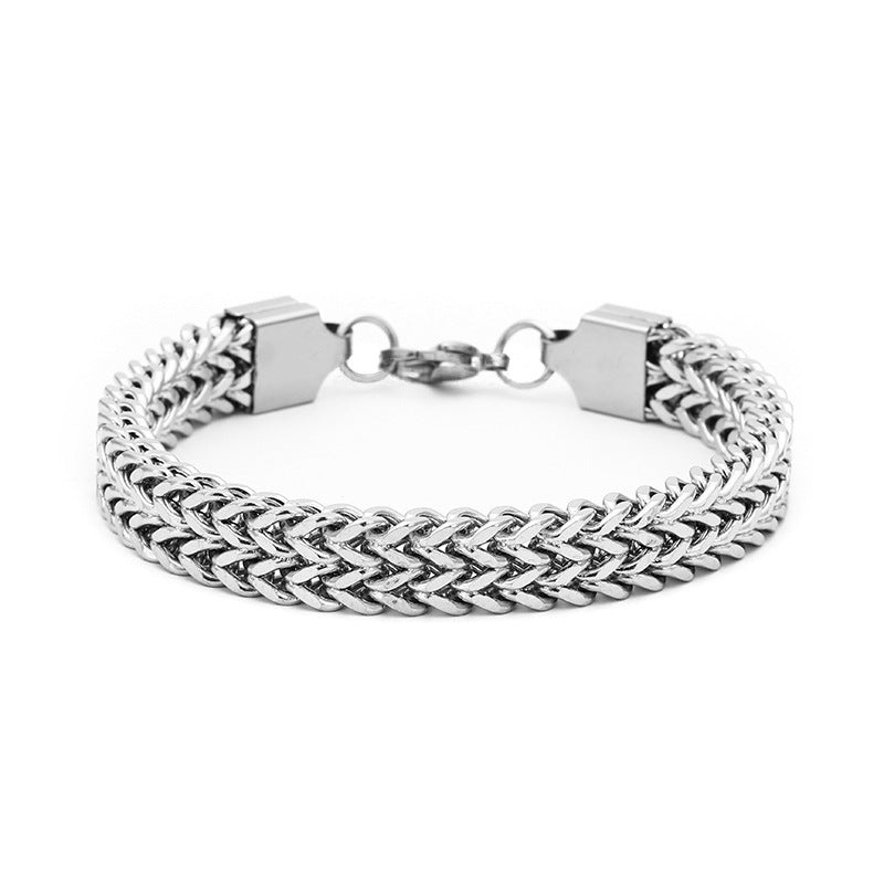 ZHONGYI EUROPEAN AND AMERICAN HIP HOP TITANIUM STEEL DOUBLE-ROW SINGLE-ROW BRACELET POSITIVE AND NEGATIVE MESH 5X10MM STAINLESS STEEL BRACELET WHOLESALE Glossy.pk