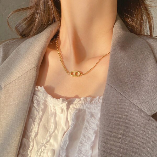 Titanium steel emerald geometric necklace high-grade cold style clavicle necklace fashion temperament accessories do not fade 34 anti-tarnish jewellery from Glossy.pk, Lahore