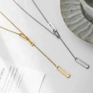 Long hollow square sweater chain necklace — cut-out or hollow finish