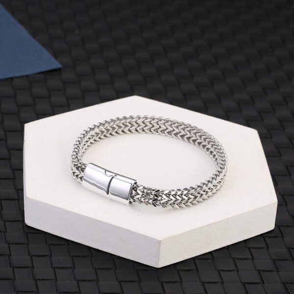 Stainless Steel Braided Double Row 4×8 Positive and Negative Keel Magnet Buckle Bracelet anti-tarnish jewellery from Glossy.pk, Lahore