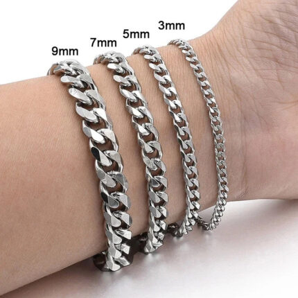 Cross-border European and American style wear with punk hip-hop stainless steel bracelet, six-sided grinding Cuban chain, simple titanium steel bracelet Glossy.pk