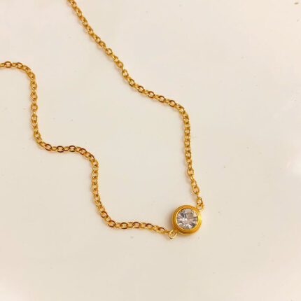 Mini single diamond titanium steel necklace one diamond bracelet fashion simple foot chain sexy non-fading titanium steel anklet set Glossy.pk