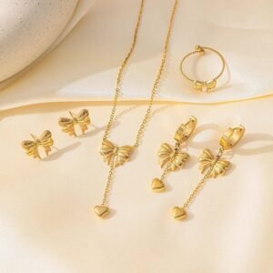 Ribbon Water‑Drop Clavicle Necklace — Gold Tone