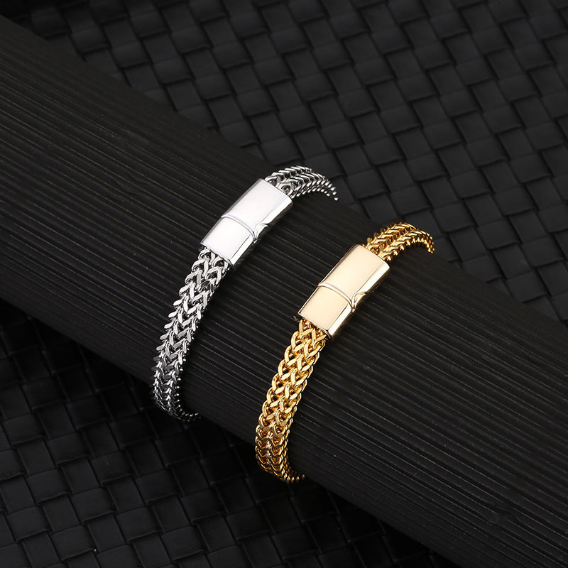 Zhongyi double-row stainless steel braided double-row 4x8 positive and negative keel magnet buckle bracelet jewelry source factory wholesale Glossy.pk