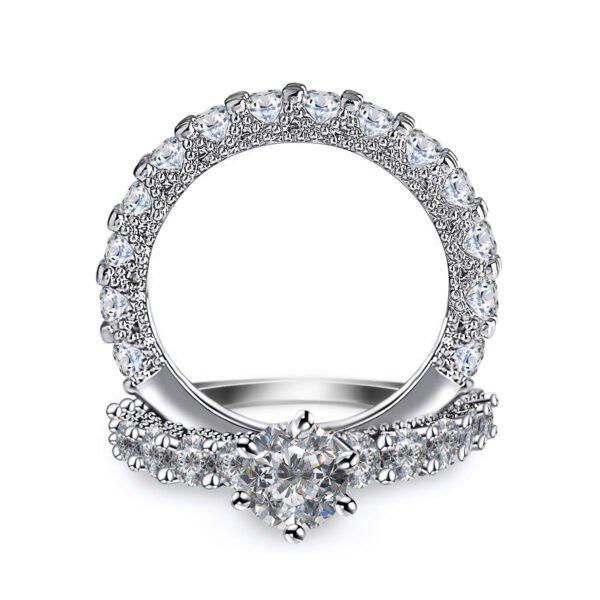 Ladies round diamond six-prong set fashion pair ring full diamond ring anti-tarnish jewellery from Glossy.pk, Lahore