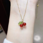 Europe and the United States cross-border wholesale Japan and South Korea sense red cherry pendant necklace women's summer light luxury clavicle chain accessories wholesale
