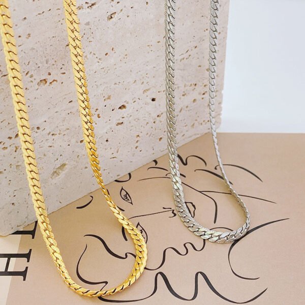 Snake/bone chain necklace — 4mm & 6mm options, gold or steel colour — jewellery from Glossy.pk, Pakistan