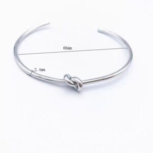 Knotted C Cuff Bangle — Silver-Tone Stainless Steel | Glossy.pk