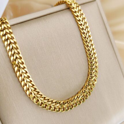 European and American cross-border wholesale simple retro niche thick chain gold net red fashion grade clavicle chain titanium steel necklace women Glossy.pk