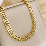 European and American cross-border wholesale simple retro niche thick chain gold net red fashion grade clavicle chain titanium steel necklace women Glossy.pk