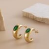 C-shaped oval stone stud earrings (green & white) product photo 4 | Glossy.pk Pakistan