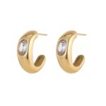 European and American hot selling fashion simple metal oval white gem emerald palace creative metal stud earrings female wholesale Glossy.pk