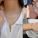 Super glittering starry sparkling titanium steel necklace female clavicle chain sparkling 18K gold plated chain plain chain accessories Glossy.pk