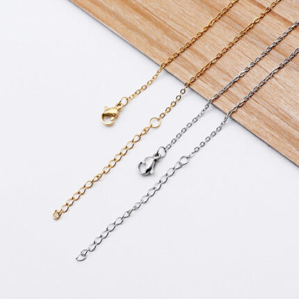 TEMU New Stainless Steel Necklace Gold Plated Silver Plated O-Line Flat Chain Cross Chain with Tail Chain Clavicle Necklace DIY Glossy.pk