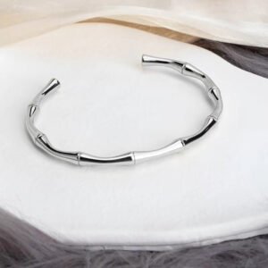 Half Bambo C Cuff Bangle Silver