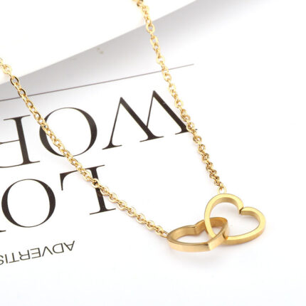 Fashion clavicle chain heart to heart double circle necklace double peach heart love pendant necklace women's ins personality fashion jewelry women Glossy.pk