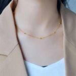 INS new 18K gold plated long tassel bead chain necklace gift stainless steel round bead tassel charm necklace women's jewelry Glossy.pk