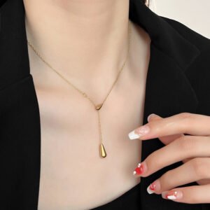 Water-Drop Clavicle Necklace — Gold & Steel Colour