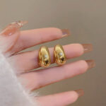 European and American cross-border wholesale small golden bean earrings are simple, Xiao Qiao is cold, metallic earrings, and niche girls do not fade Glossy.pk