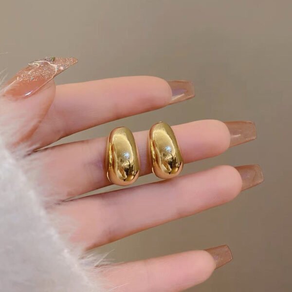 Small Bean Stud Earrings — Gold & Steel Tone product photo 4 | Glossy.pk Pakistan