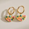 French Retro light luxury fan-shaped dripping oil colorful earrings niche personality temperament 18K gold earrings anti-tarnish jewellery from Glossy.pk, Lahore