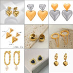 European and American cross-border wholesale double layer love butterfly pendant stud earrings stainless steel plated 18K gold plating versatile gradient earrings 21 Glossy.pk