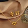 Luxury Exquisite Fashionable Versatile Temperament Personality Rotating Flowers Titanium Steel Necklaces Niche Stud Earrings Set anti-tarnish jewellery from Glossy.pk, Lahore