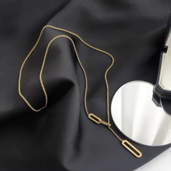 Simple light luxury hollow rectangular long necklace women’s sweater chain ins style Internet celebrity tide does not fade anti-tarnish jewellery from Glossy.pk, Lahore
