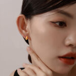 French fashion INS style 1m4K gold stainless steel earrings heart ring pendant titanium steel earrings women's love ear Glossy.pk