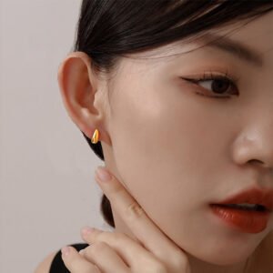 Water-Drop Heart Stud Earrings — Gold & Steel